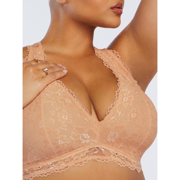 Savage X Fenty Honey Nude Floral Lace Racerback Bralette 3X - Picture 2 of 7